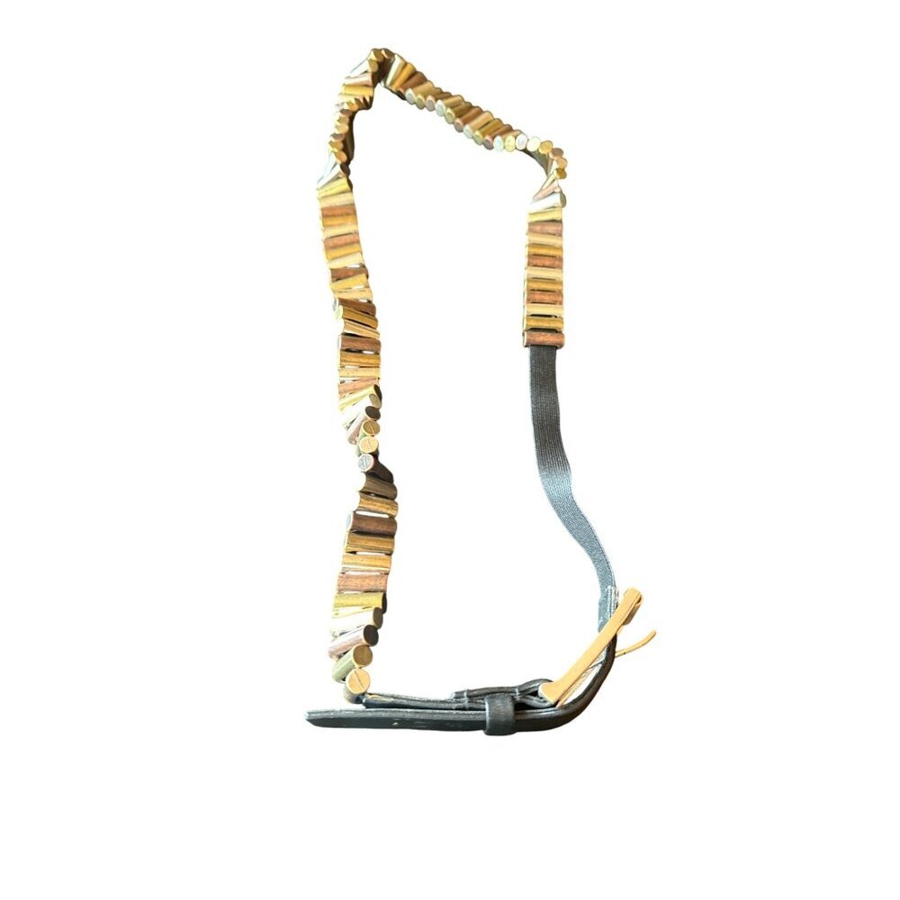 Chicos‎ Adjustable Beaded Belt With Metallic Cylindrical Accents & Elastic Band